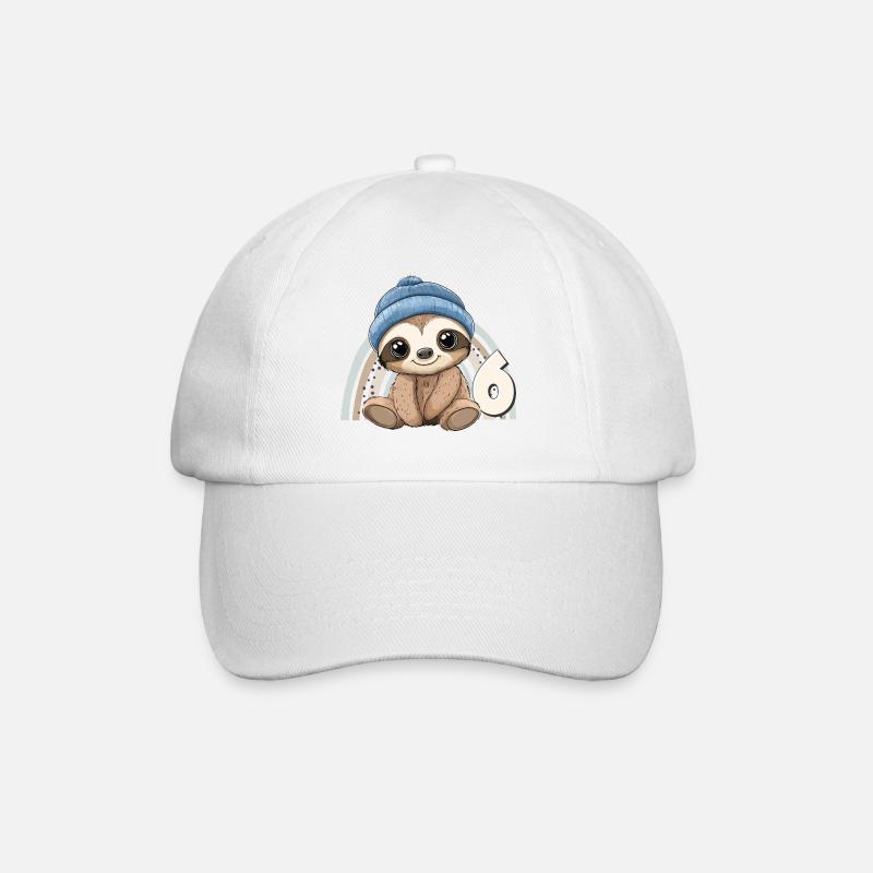6. Geburtstag Faultier Regenbogen Süß Niedlich - Baseballkappe - Weiß/Weiß