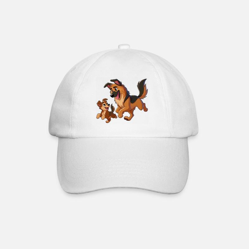 Deutscher Schäferhund Mutter mit Kind beim Herumtollen - Baseballkappe - Weiß/Weiß