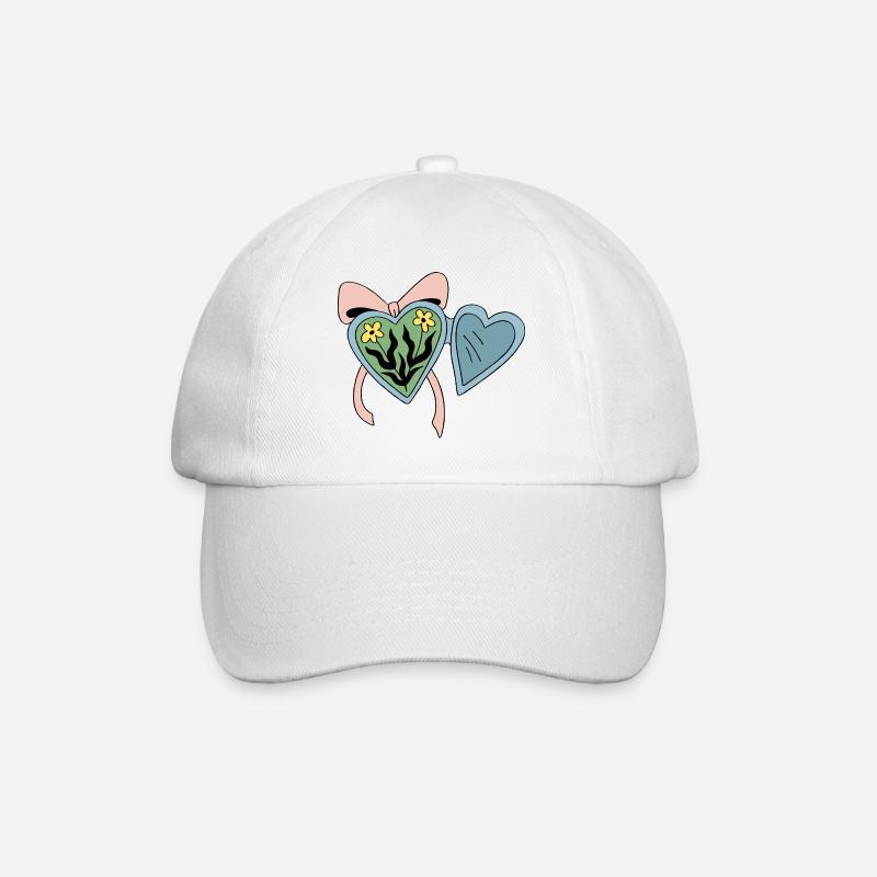 Médaillon fleur avec ruban coeur - Casquette classique - blanc/blanc
