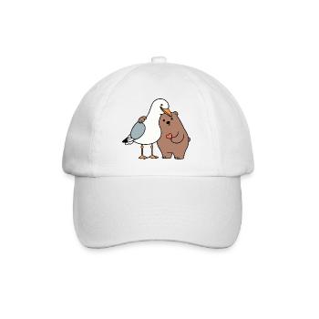 Nordsee Möwe Braun Bär Freundschaft Liebe anlehnen - Baseballkappe - Weiß/Weiß - Vorne
