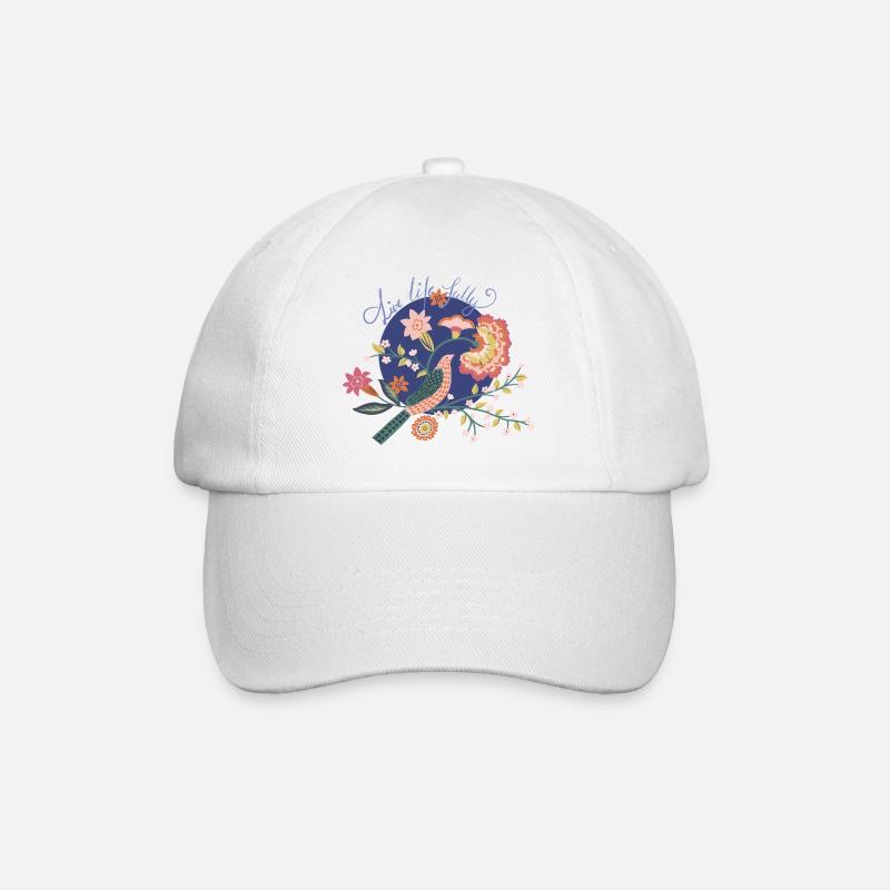 Live Life Fully -- Florale Affirmationen - Baseballkappe - Weiß/Weiß