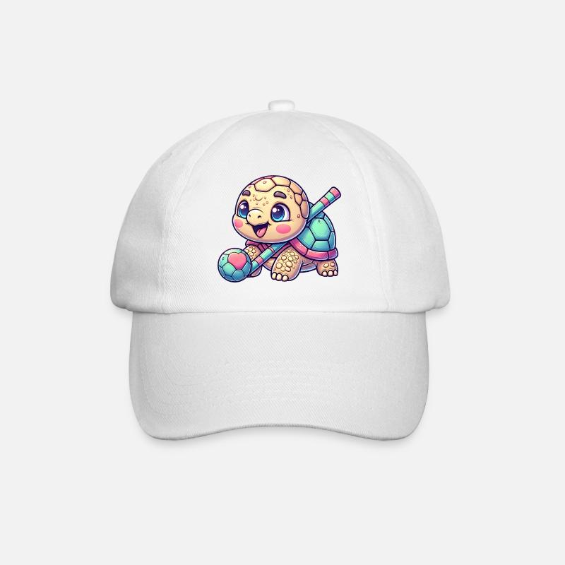 Cute turtle with hockey stick and ball - Baseball Cap - white/white