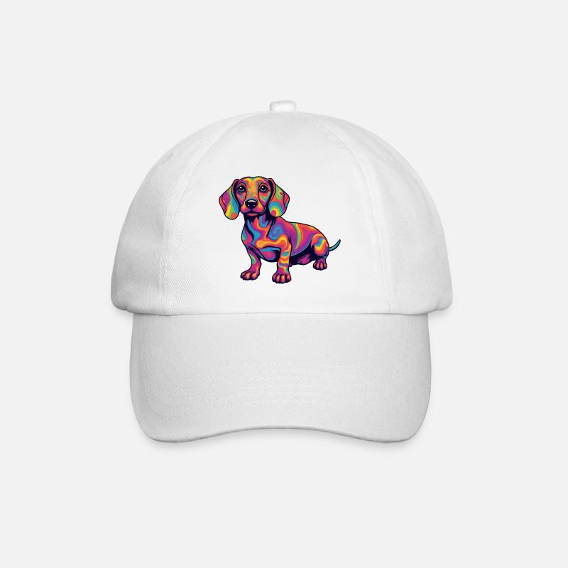 Psychedelischer Dackel Farbexplosion Pop Art  - Baseballkappe - Weiß/Weiß