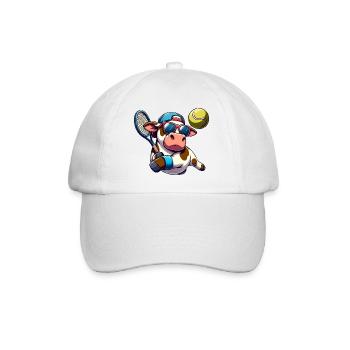 Coole Tennis Kuh Mit Schläger Und Ball - Baseballkappe - Weiß/Weiß - Vorne