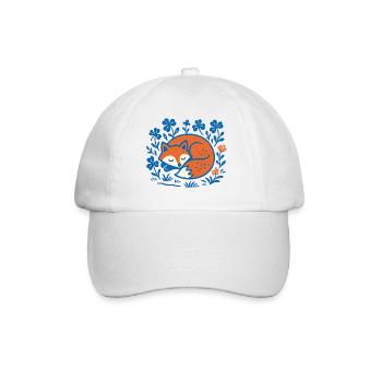 Schlafender Fuchs im Blumen-Nachtgarten - Baseballkappe - Weiß/Weiß - Vorne