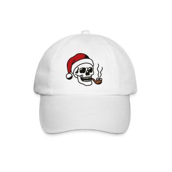 Smoking Skull with Santa Hat Illustration - Baseball Cap - white/white - Front