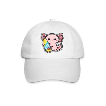 Kawaii Axolotl with Surfboard - Baseball Cap - white/white - Front