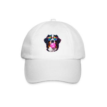 Bunter Berner Sennenhun mit Bubblegum-Sonnenbrille - Baseballkappe - Weiß/Weiß - Vorne