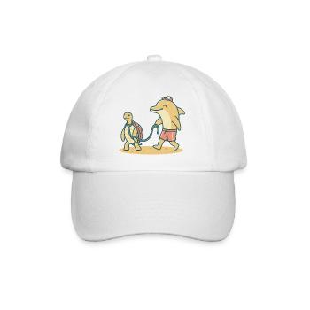 Delfin geht Gassi mit Schildkröte - Baseballkappe - Weiß/Weiß - Vorne