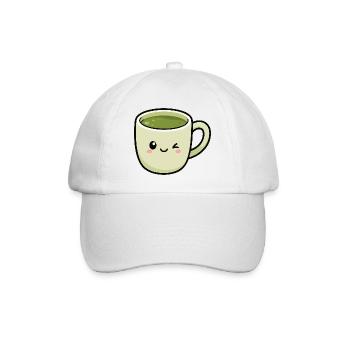 Kawaii Winking Matcha Green Tea Cup - Baseball Cap - white/white - Front