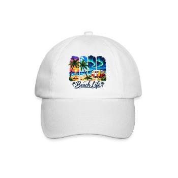 Vie à la plage : Coucher de soleil et camper - Casquette classique - blanc/blanc - Devant