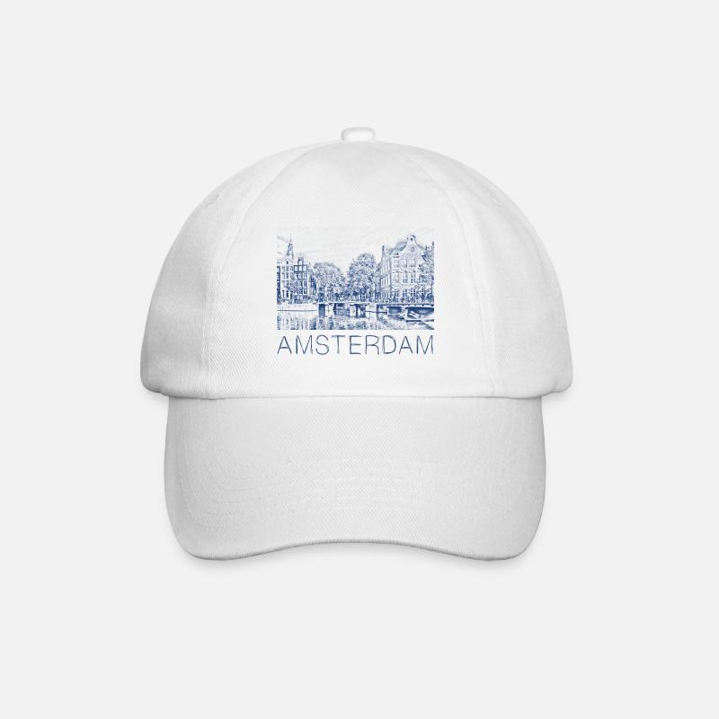 Federzeichnung Amsterdam - Baseballkappe - Weiß/Weiß