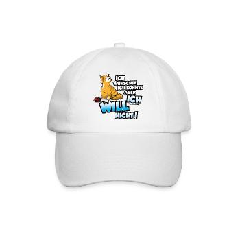 Ich wünschte ich könnte aber ich will nicht Katze - Baseballkappe - Weiß/Weiß - Vorne