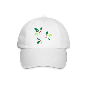drei Stechpalmenzweige mit drei roten Beeren - Baseballkappe - Weiß/Weiß - Vorne