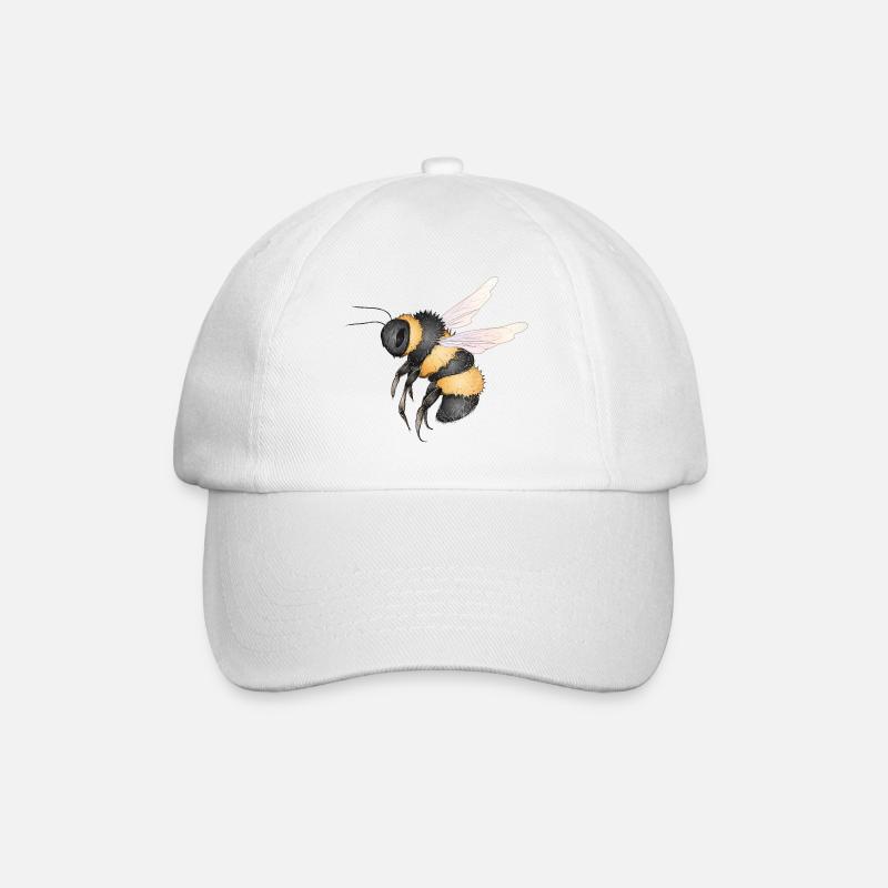 detaillierte Zeichnung einer fliegenden Hummel - Baseballkappe - Weiß/Weiß