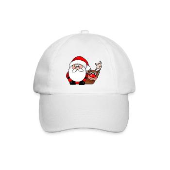 Weihnachts-Weihnachts-Rentier-Cartoon - Baseballkappe - Weiß/Weiß - Vorne