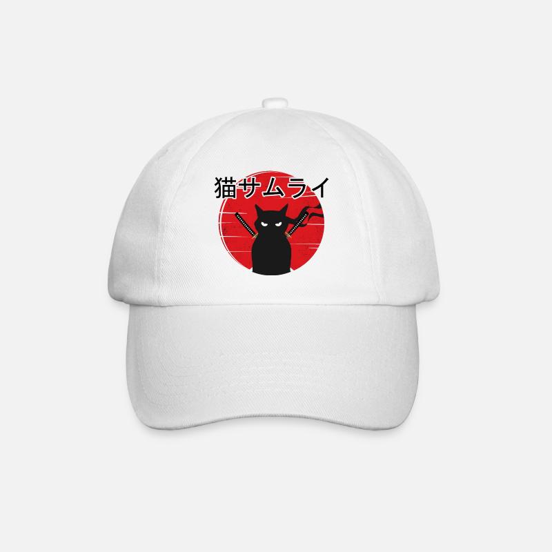Samurai Kitten Ninja Cat Japanese Vintage Sunset - Baseball Cap - white/white