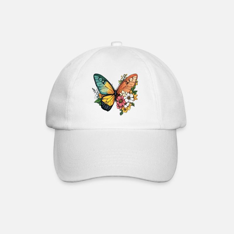 Schmetterling Blumen Bunt Farbenfroh Schön Kunst - Baseballkappe - Weiß/Weiß