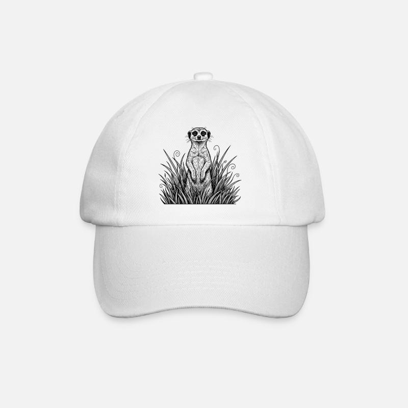 Erdmännchen im Gras - Baseballkappe - Weiß/Weiß