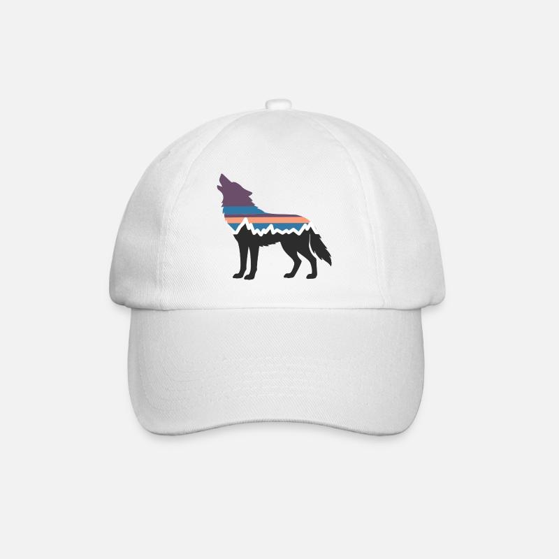 Wolf Hund Berg Landschaft Wald Wandern Silhouette - Baseballkappe - Weiß/Weiß