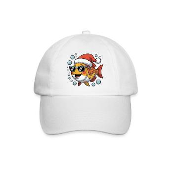 Weihnachtsfisch mit Sonnenbrille - Baseballkappe - Weiß/Weiß - Vorne