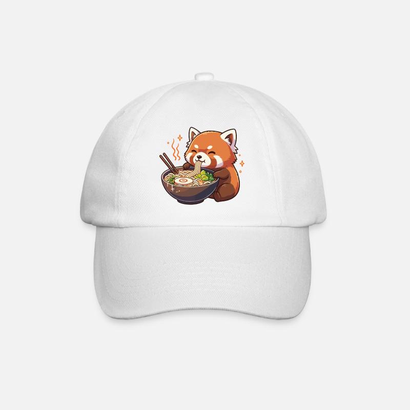 Roter Panda mit Nudeln Ramen kawaii Roter Panda - Baseballkappe - Weiß/Weiß