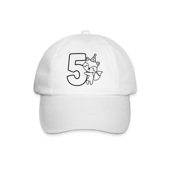 Party-Fuchs mit Zahl 5 Cartoon Illustration - Baseballkappe - Weiß/Weiß - Vorne