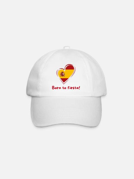 Spanien Herz Flagge Born to Fiesta - Baseballkappe - Weiß/Weiß