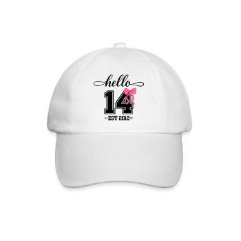 Hello 14 Est 2012 Mädchen Geburtstag Design - Baseballkappe - Weiß/Weiß - Vorne