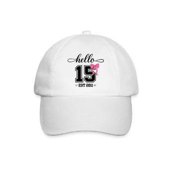 Hello 15 Est 2011 Mädchen Geburtstag Design - Baseballkappe - Weiß/Weiß - Vorne