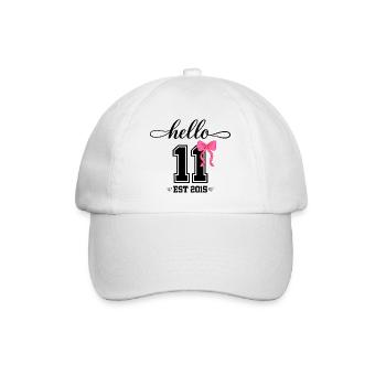 Hello 11 Est 2015 Coquette Schleife Mädchen Geburt - Baseballkappe - Weiß/Weiß - Vorne