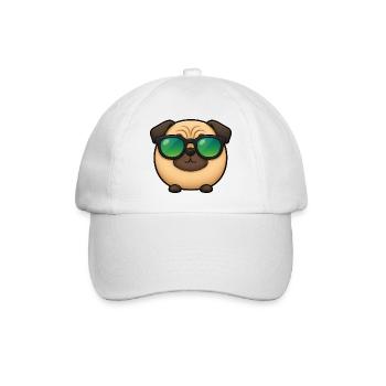 Mops Hund Cartoon Chibi Kawaii Sonnenbrille - Baseballkappe - Weiß/Weiß - Vorne