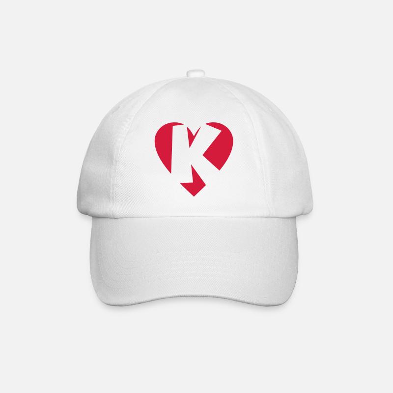 I love K - Herz K - Buchstabe K - Baseballkappe - Weiß/Weiß