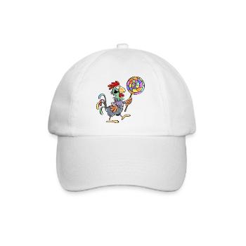 Huhn mit Lolli - Hahn - Henne - Lutscher - Essen - Baseballkappe - Weiß/Weiß - Vorne