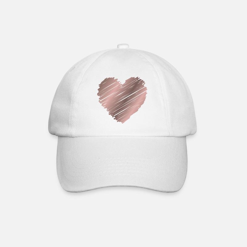 Roségold Pinselherz – Minimal Love Design - Baseballkappe - Weiß/Weiß