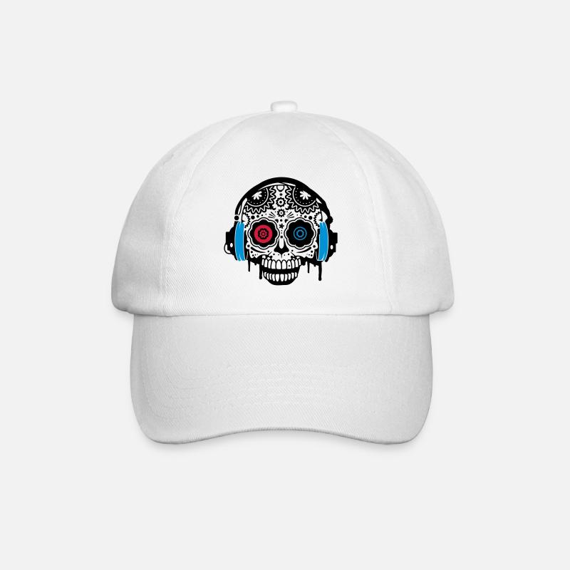 Sugar Skull mit Kopfhörer - Baseballkappe - Weiß/Weiß