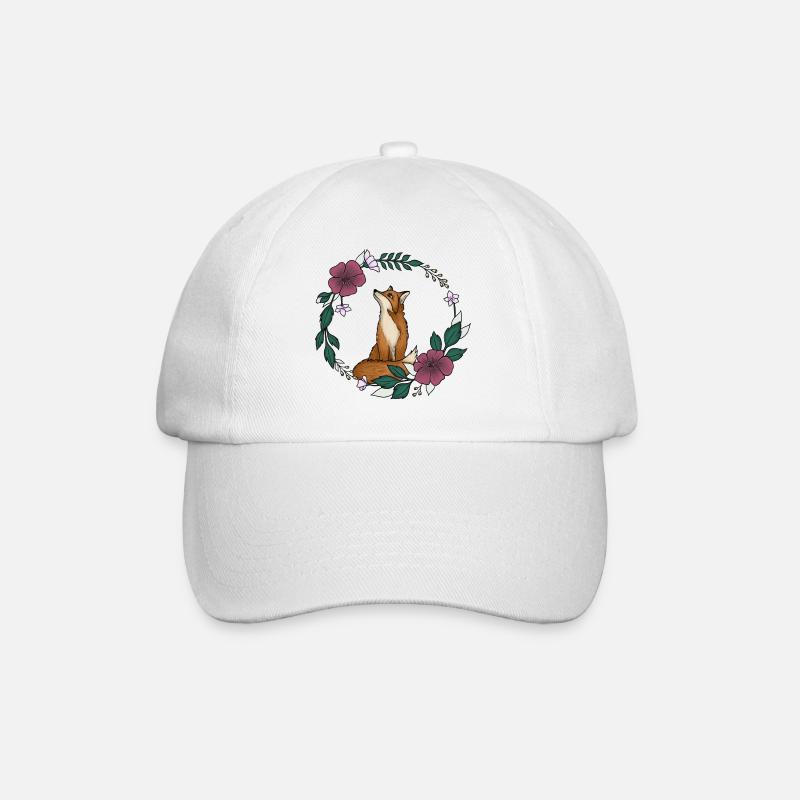 Fuchs und Blumen - Baseballkappe - Weiß/Weiß
