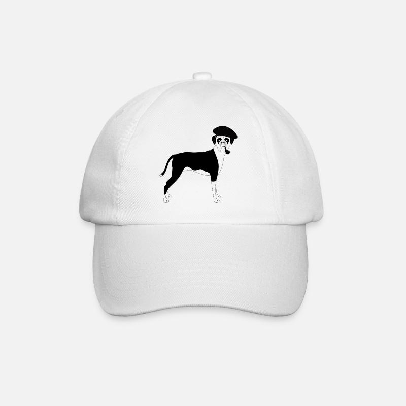 Boxer Dog Smoking Pipe mit Baskenmütze - Baseballkappe - Weiß/Weiß