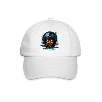 Dark Halloween Pumpkin With Witches Hat & Full Moon - Baseball Cap - white/white - Front