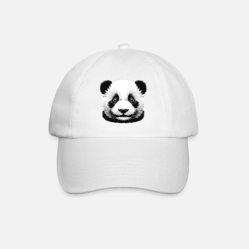 Pandas 🐼 Schwarz-Weiß-Panda-Gesichtskunst - Baseballkappe - Weiß/Weiß