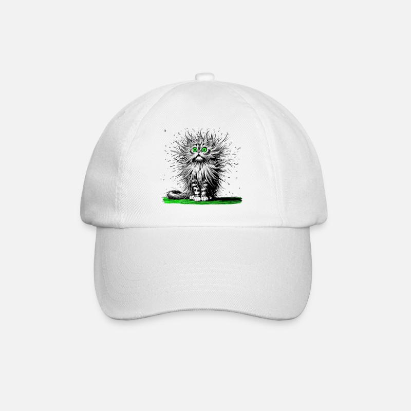 Cat, Comic, Funny, Funny - Baseball Cap - white/white