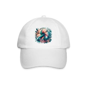 Kampffisch, Betta splendens, bunter Fisch - Baseballkappe - Weiß/Weiß - Vorne