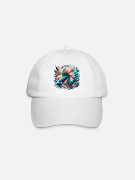 Kampffisch, Betta splendens, bunter Fisch - Baseballkappe - Weiß/Weiß