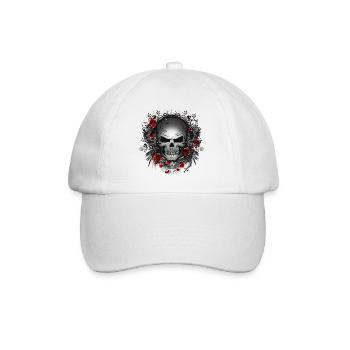dunkler Gothic Skull mit roten Rosen - Baseballkappe - Weiß/Weiß - Vorne