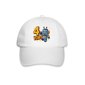 Four Years Cute Little Robot Children's Birthday Party. - Baseball Cap - white/white - Front