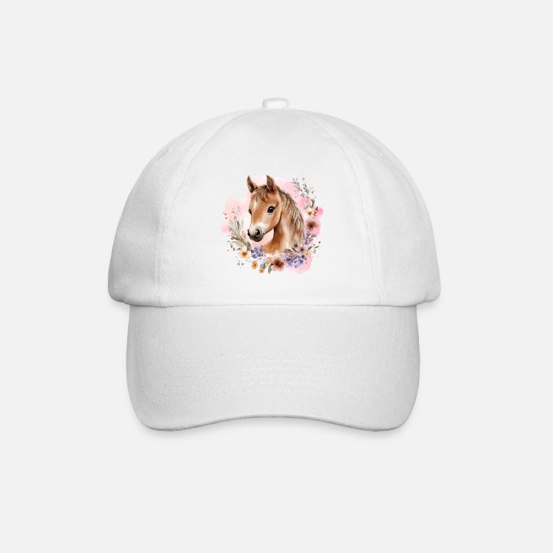 Pferd Blumen Pferdemädchen Pony Süß Niedlich - Baseballkappe - Weiß/Weiß