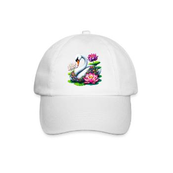 Schwan verziert mit Lotusblüten - Baseballkappe - Weiß/Weiß - Vorne