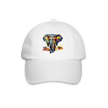 Elefant Afrika Safari Natur Wildnis Aquarell Kunst - Baseballkappe - Weiß/Weiß - Vorne