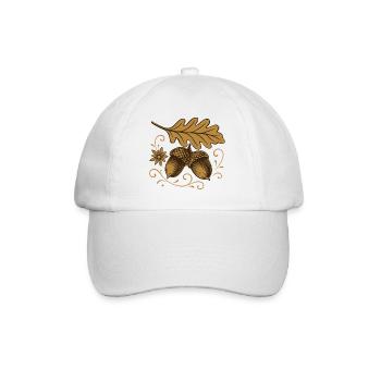 Eicheln mit Blatt – Herbst Design - Baseballkappe - Weiß/Weiß - Vorne