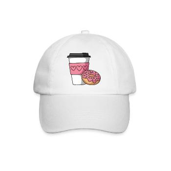 Pink Heart Kaffee und Donut - Baseballkappe - Weiß/Weiß - Vorne